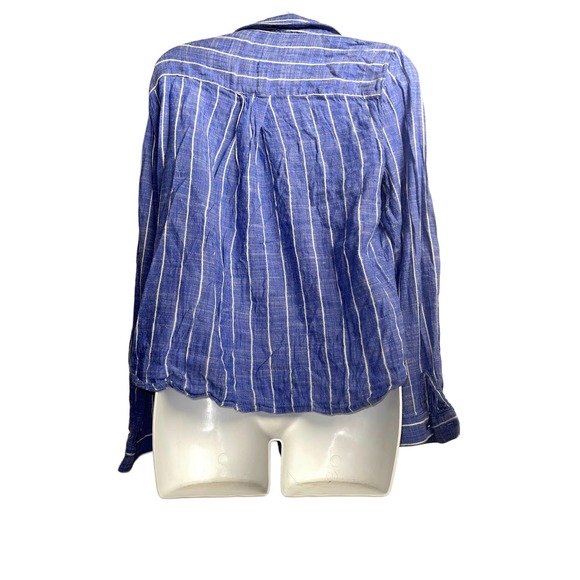 Ivanka Trump Stripe Roll-Sleeve Tie-Front Shirt - Blue/White L - Picture 3 of 4